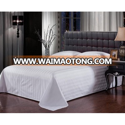 Polyester / cotton stripe white hotel flat bed sheet