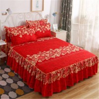 3pcs Printed Bedding Set Soft Bed Skirt Wedding Bedspread Full Twin Queen King Size Bed Sheet Mattress Cover Bedsheets R1461-1